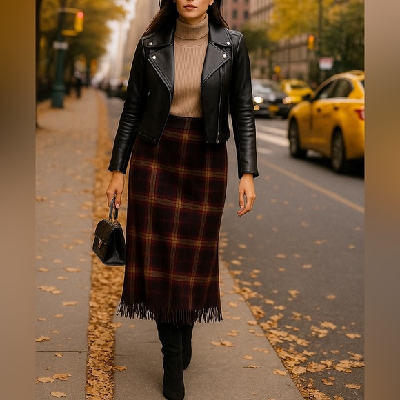 NORTON MCNAUGHTON Vintage 50% Wool Plaid Skirt Size 14 Fringe Speckled Academia - Picture 1 of 11